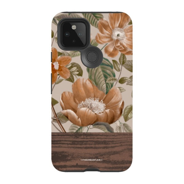 Retro Flowers Split Wood Print Tough Phone Case