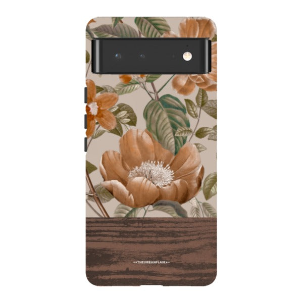 Retro Flowers Split Wood Print Tough Phone Case