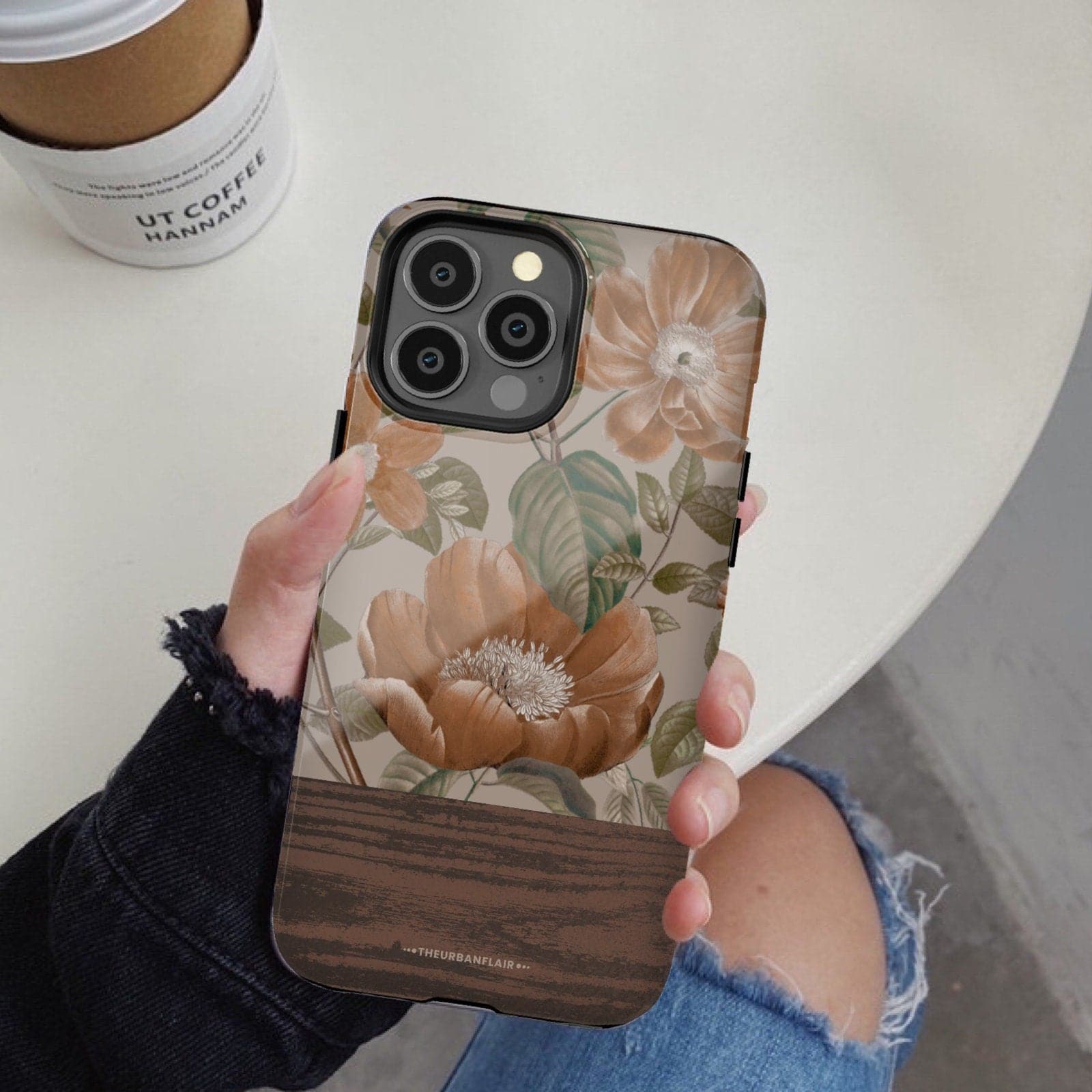 Retro Flowers Split Wood Print Tough Phone Case