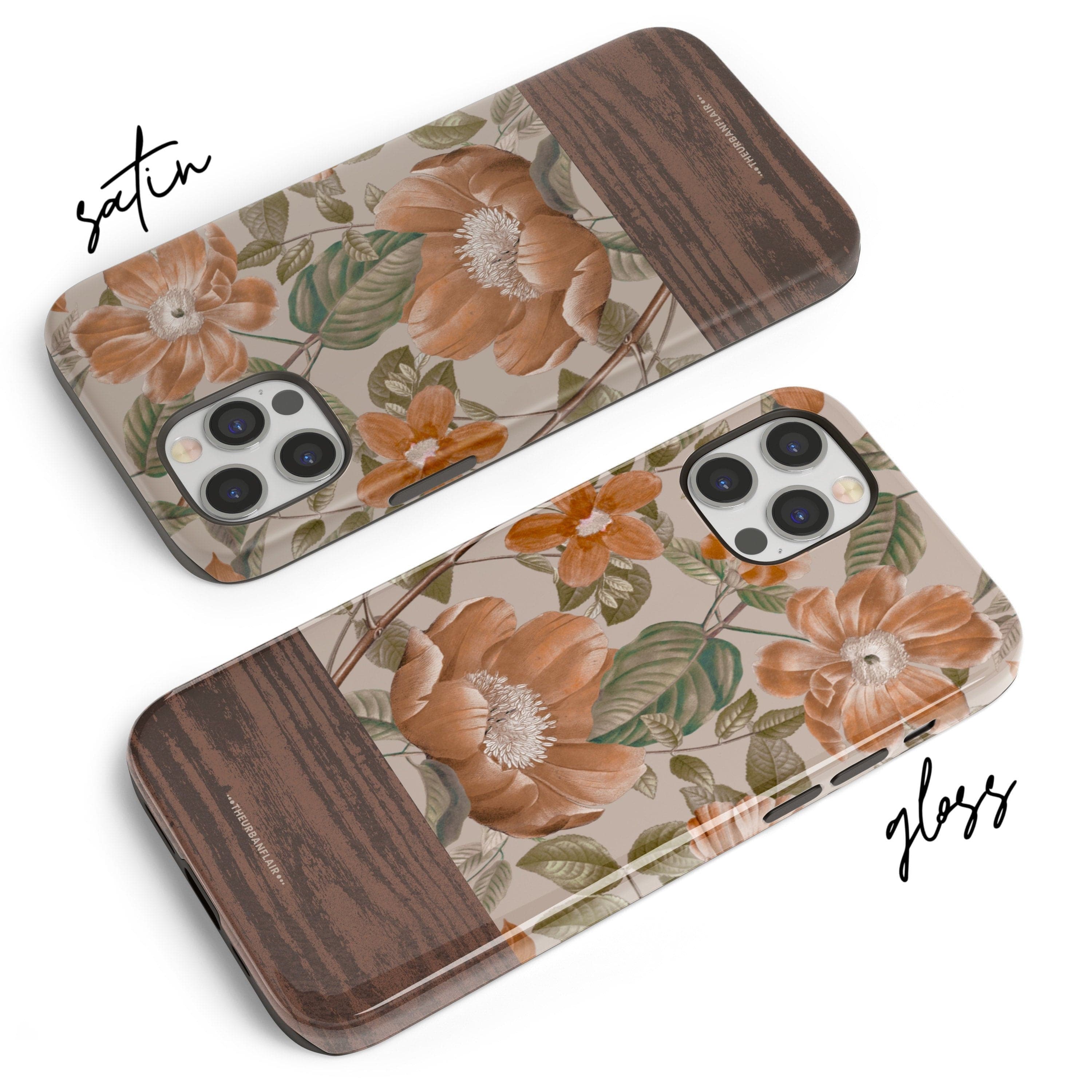 Retro Flowers Split Wood Print Tough Phone Case