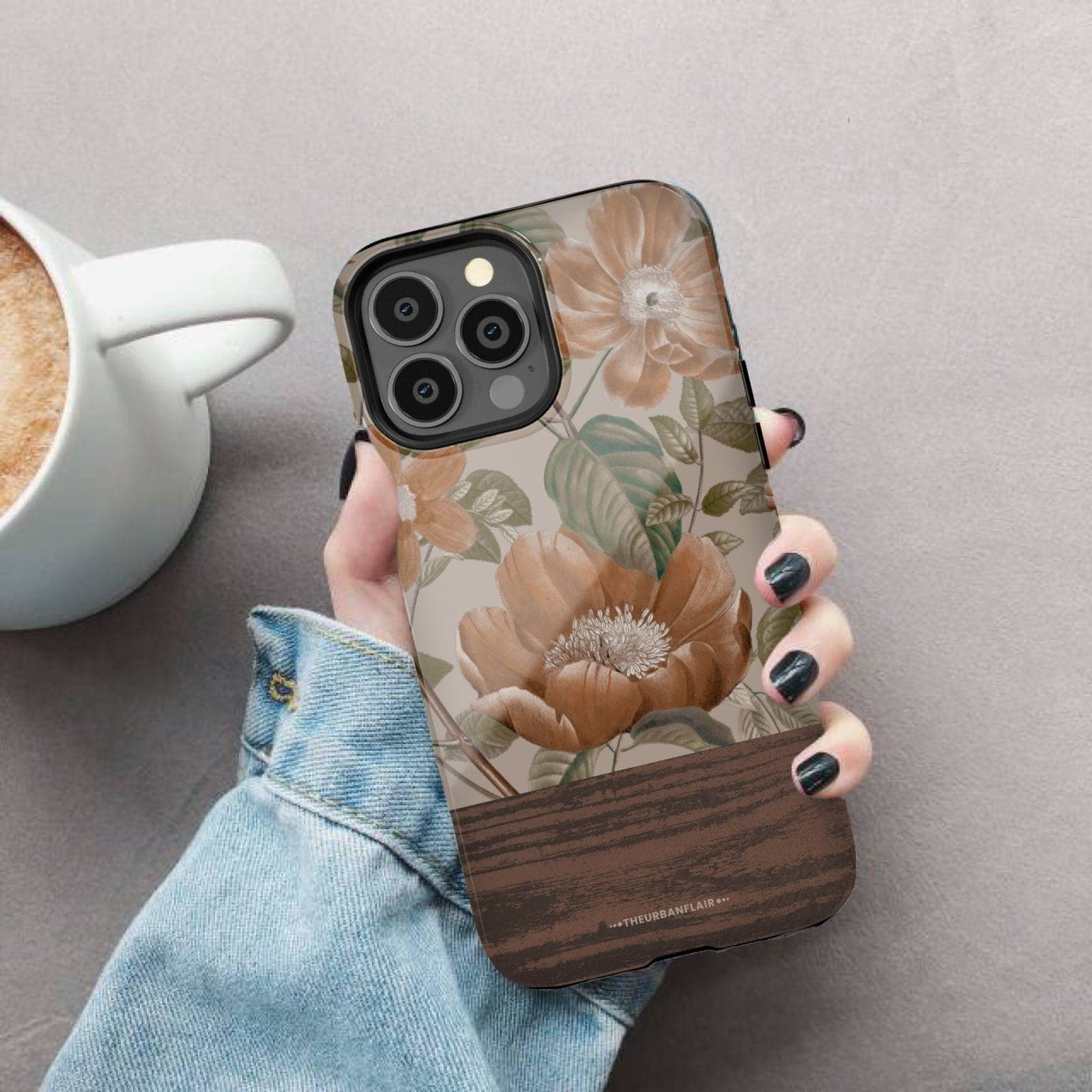 Retro Flowers Split Wood Print Tough Phone Case