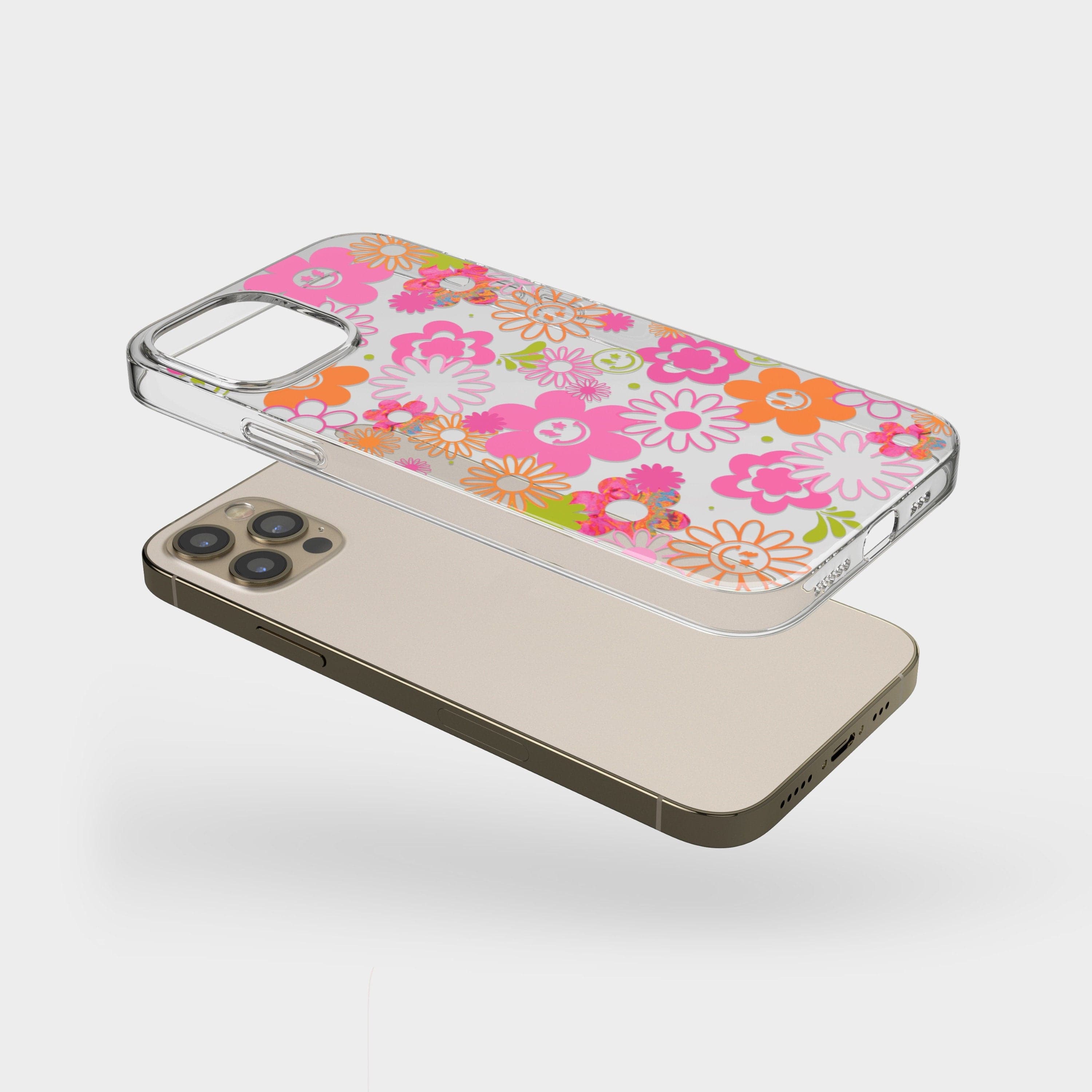 Retro Smiley Face Daisies Clear Phone Case