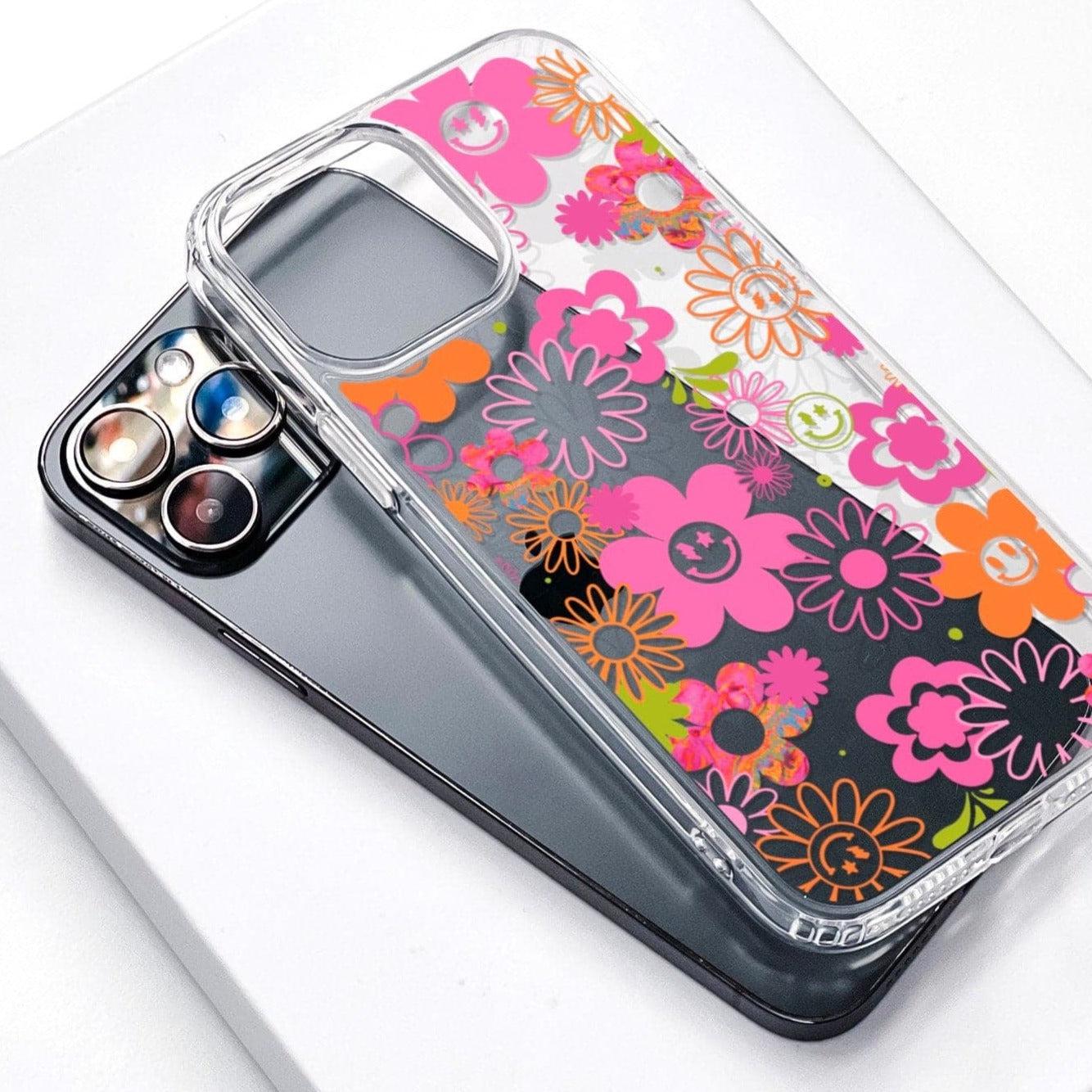 Retro Smiley Face Daisies Clear Phone Case