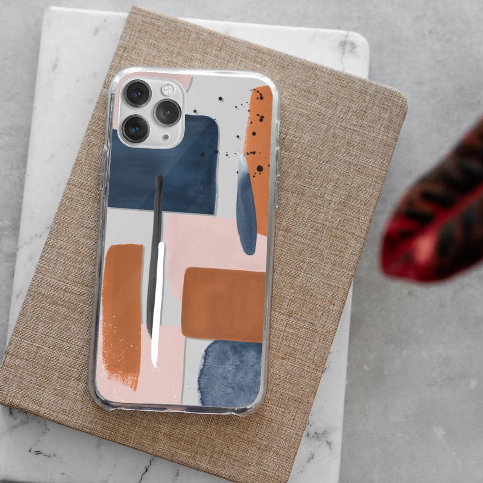 Rust Rose Navy Abstract Clear Phone Case