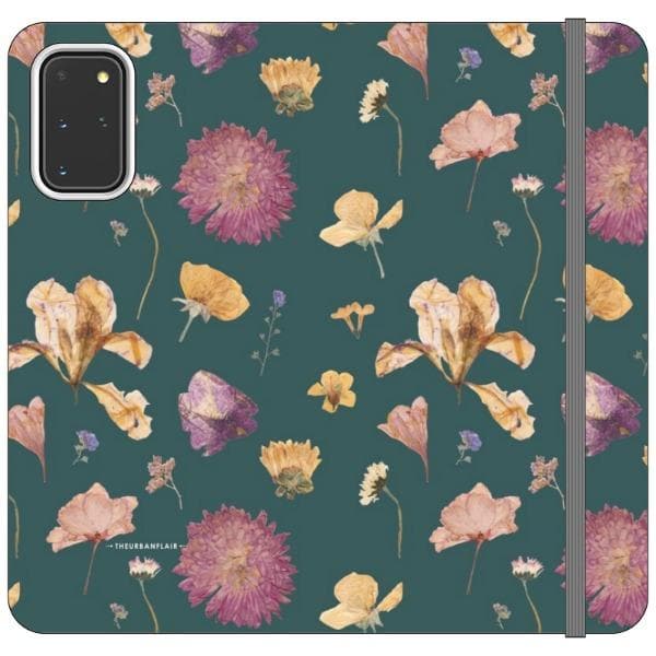 Teal Pressed Flowers Print Wallet Phone Case