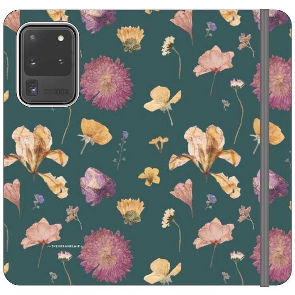 Teal Pressed Flowers Print Wallet Phone Case