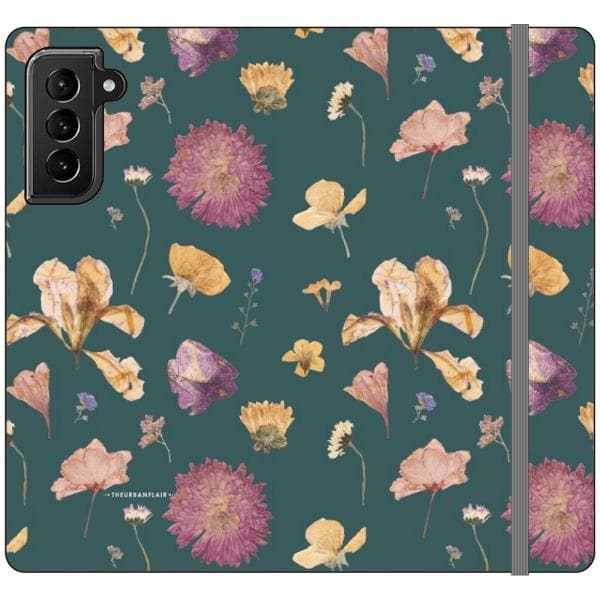 Teal Pressed Flowers Print Wallet Phone Case