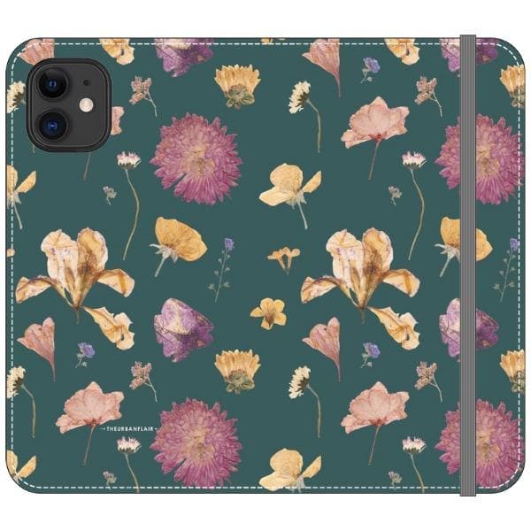 Teal Pressed Flowers Print Wallet Phone Case