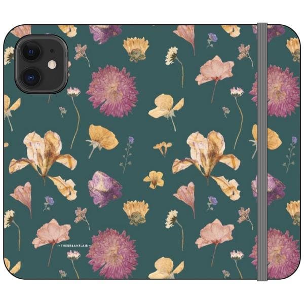 Teal Pressed Flowers Print Wallet Phone Case