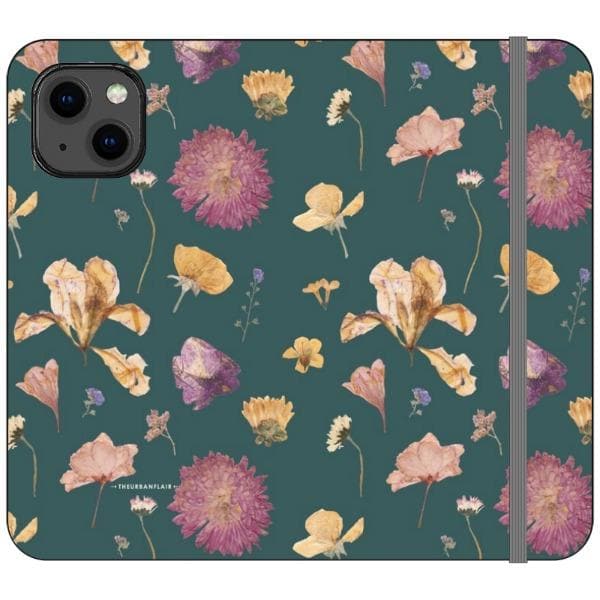 Teal Pressed Flowers Print Wallet Phone Case