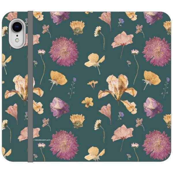 Teal Pressed Flowers Print Wallet Phone Case