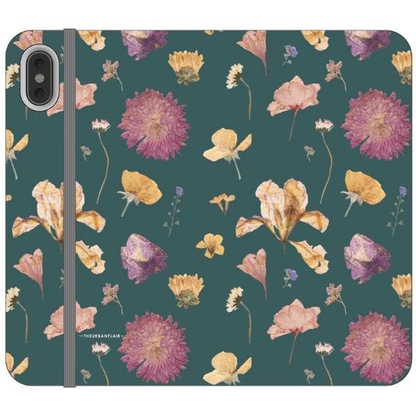 Teal Pressed Flowers Print Wallet Phone Case