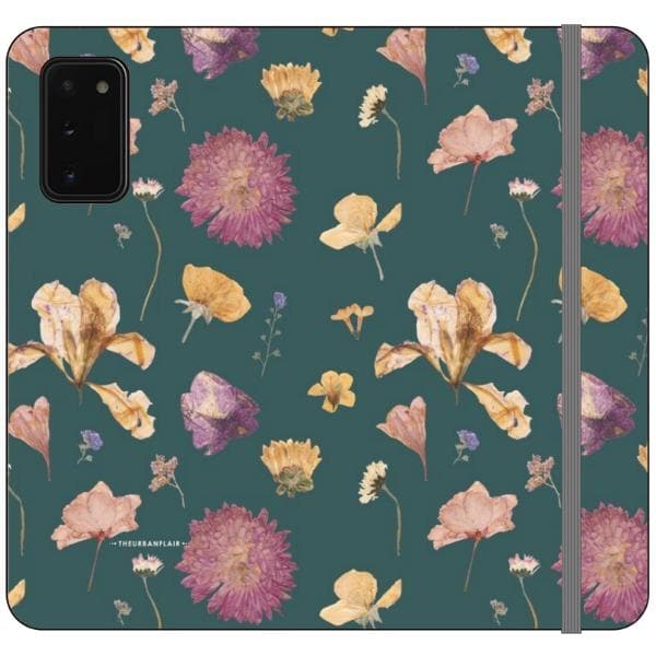 Teal Pressed Flowers Print Wallet Phone Case