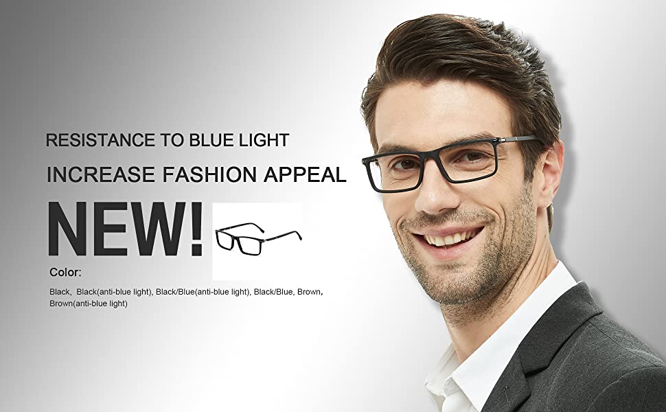 Rectangular Stylish TR90 Frame Metal Leg Non-prescription Fashion Clear Lens EyeGlasses For Men