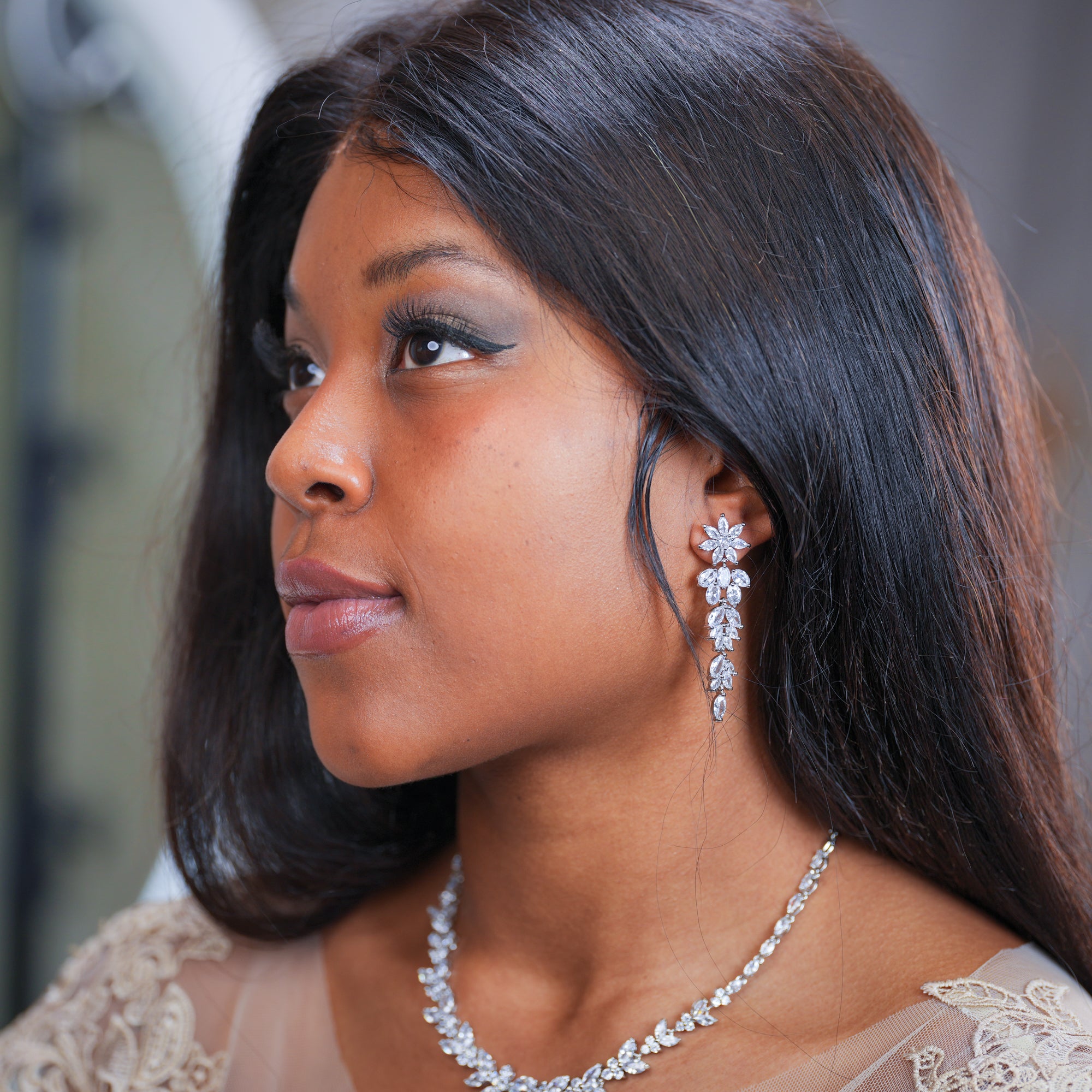 Long Bridal Crystal Earrings - Kimberly