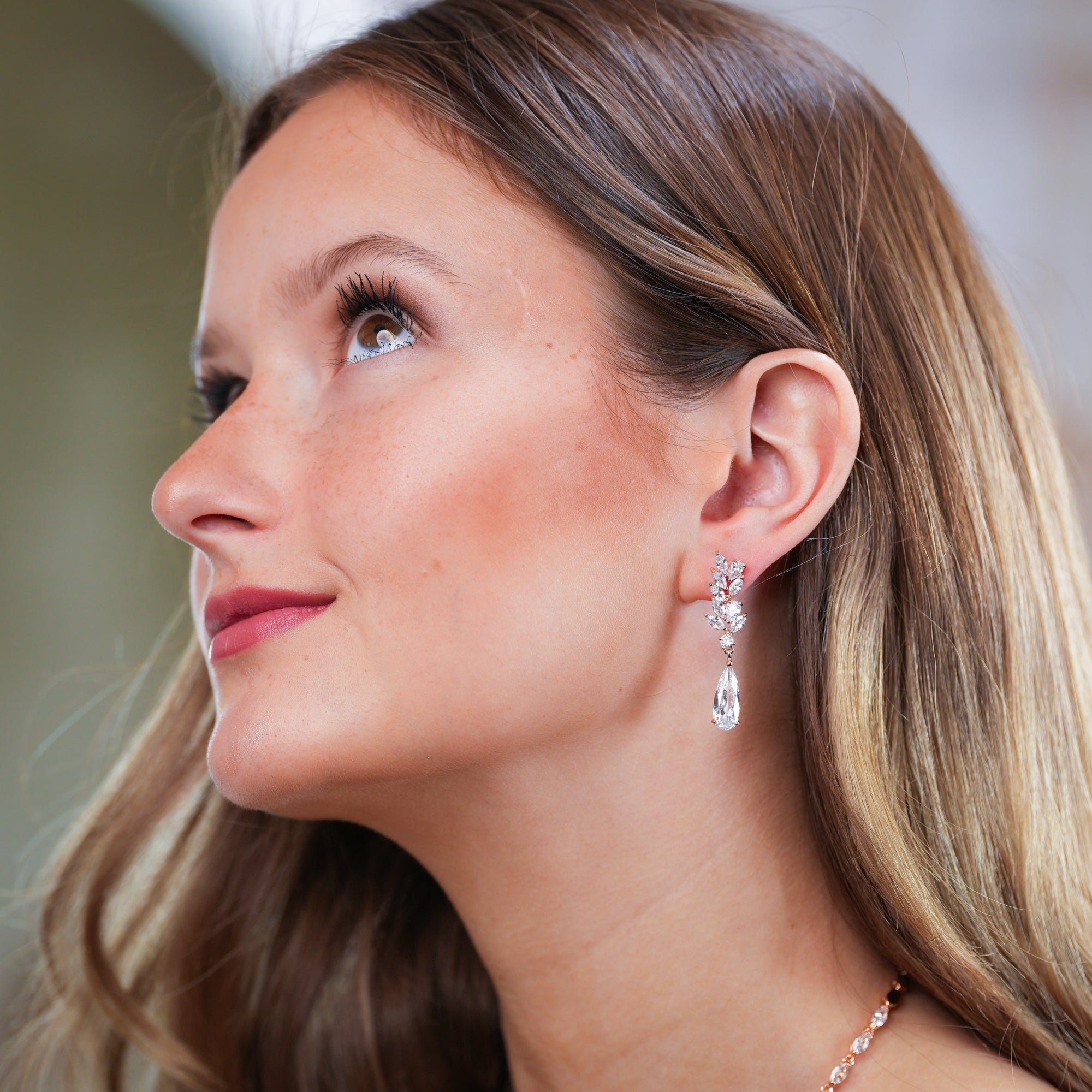 Lauren - Rose Gold Crystal Bridal Earrings