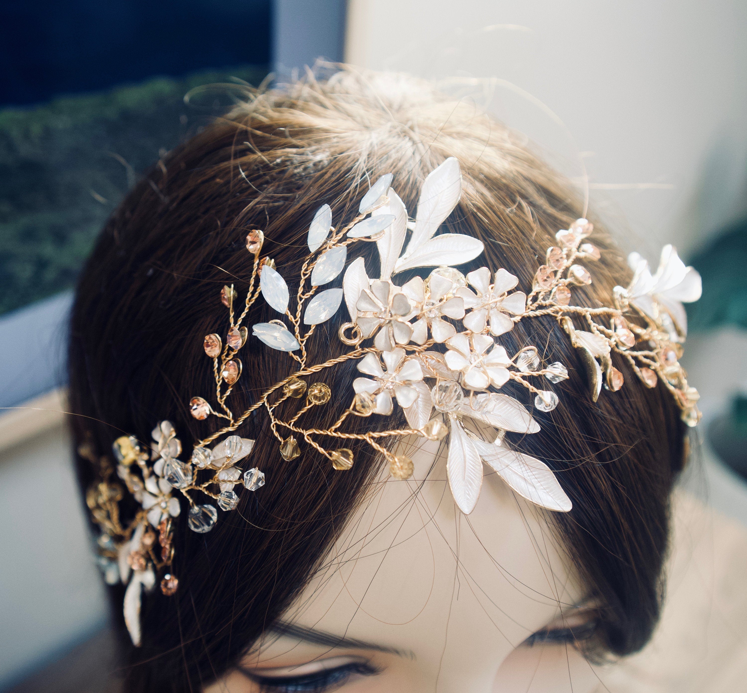 Bridal Headband Wedding Headband Bridal Headpiece Rose Gold Bridal Hair Vine Vintage Head wrap Wedding Hair Accessories