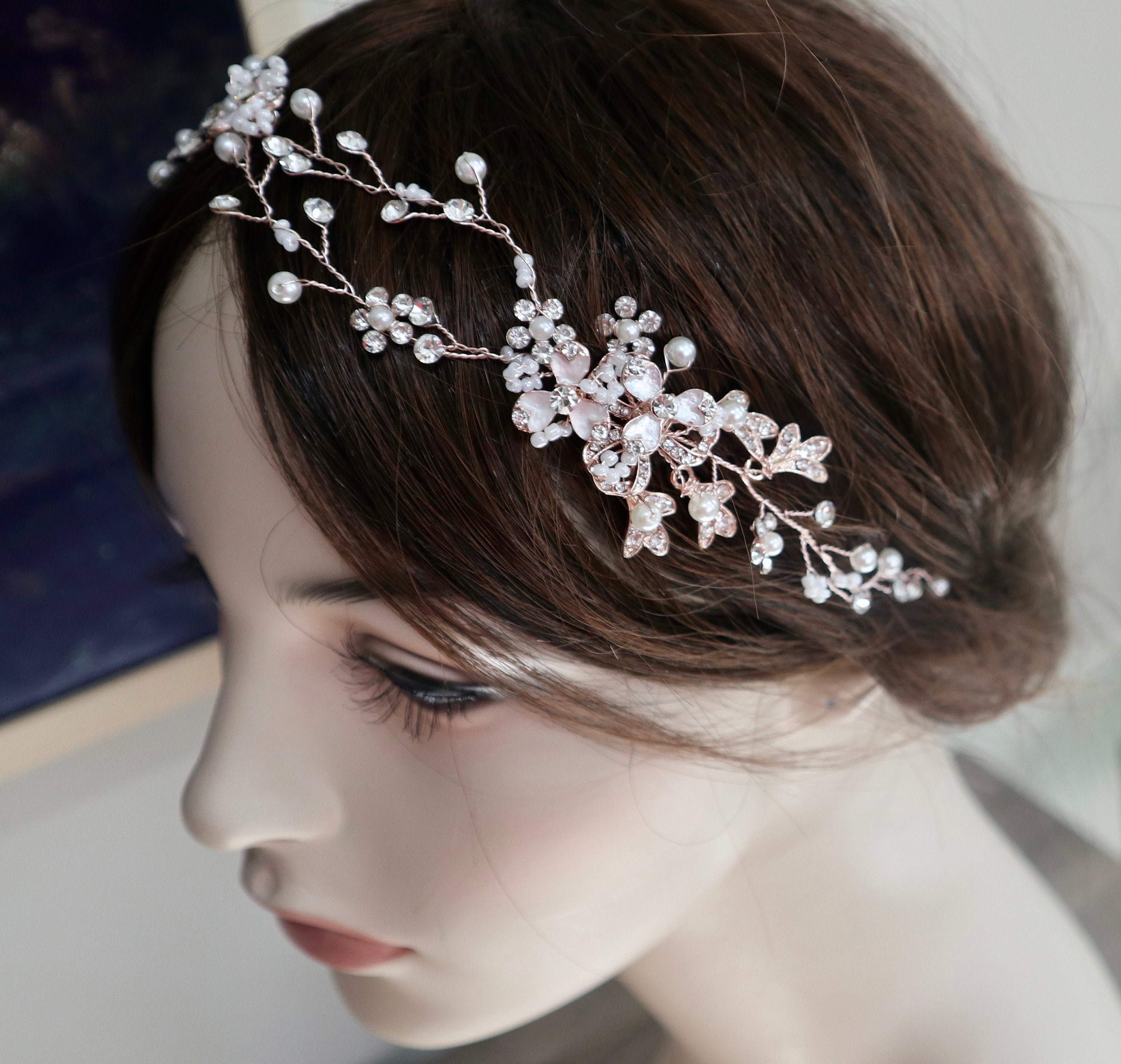 Bridal Headband Gold Wedding Headband Bridal Rhinestone Headpiece Crystal Bridal Hair Band Vintage Head wrap Bridal Hair Accessories