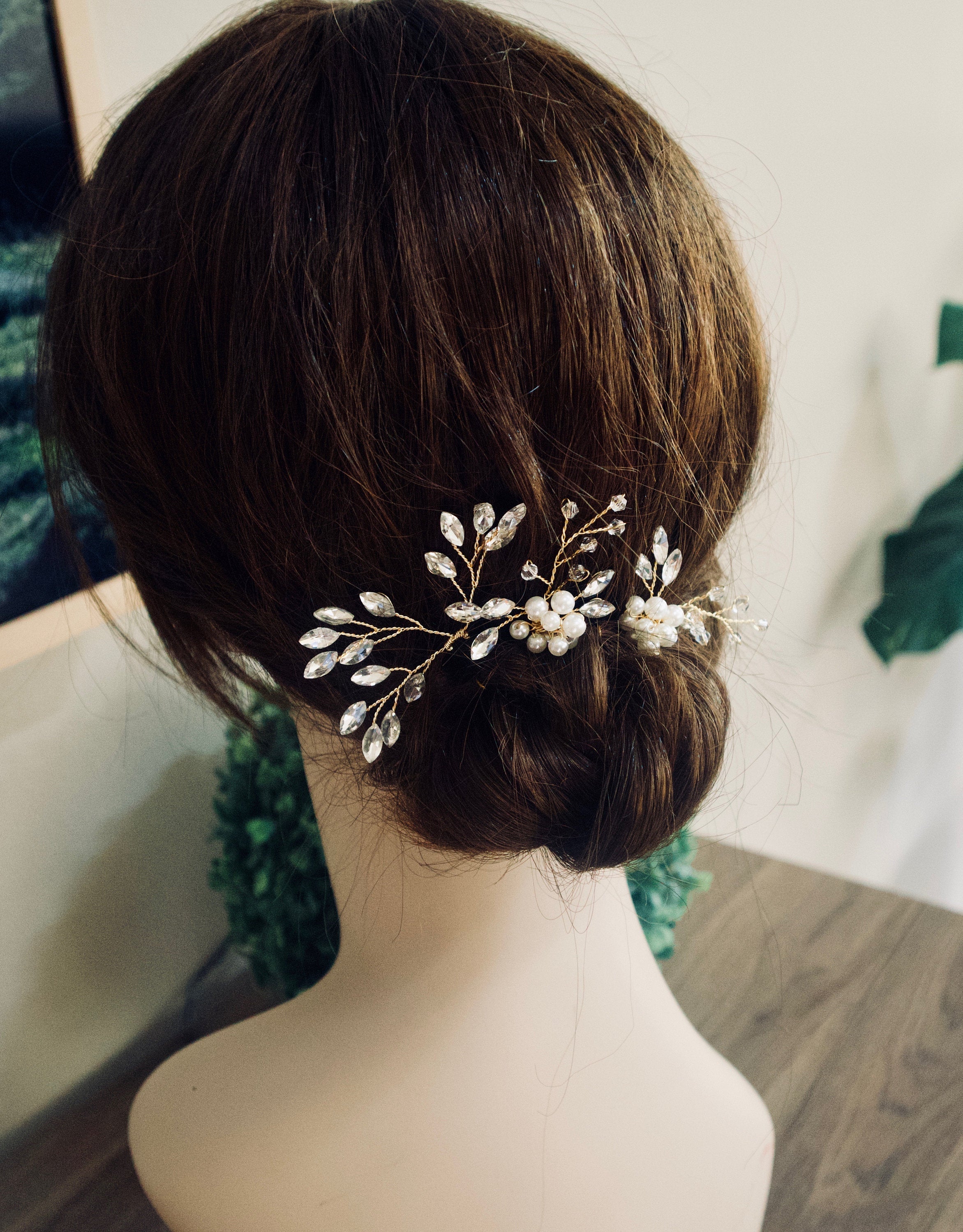 Bridal Hair pins Wedding Hair pins Pearl Crystal Wedding Hair Piece Pearl Wedding Hair Vine Bridal Hair Piece Pearl Bridal Hair Vine