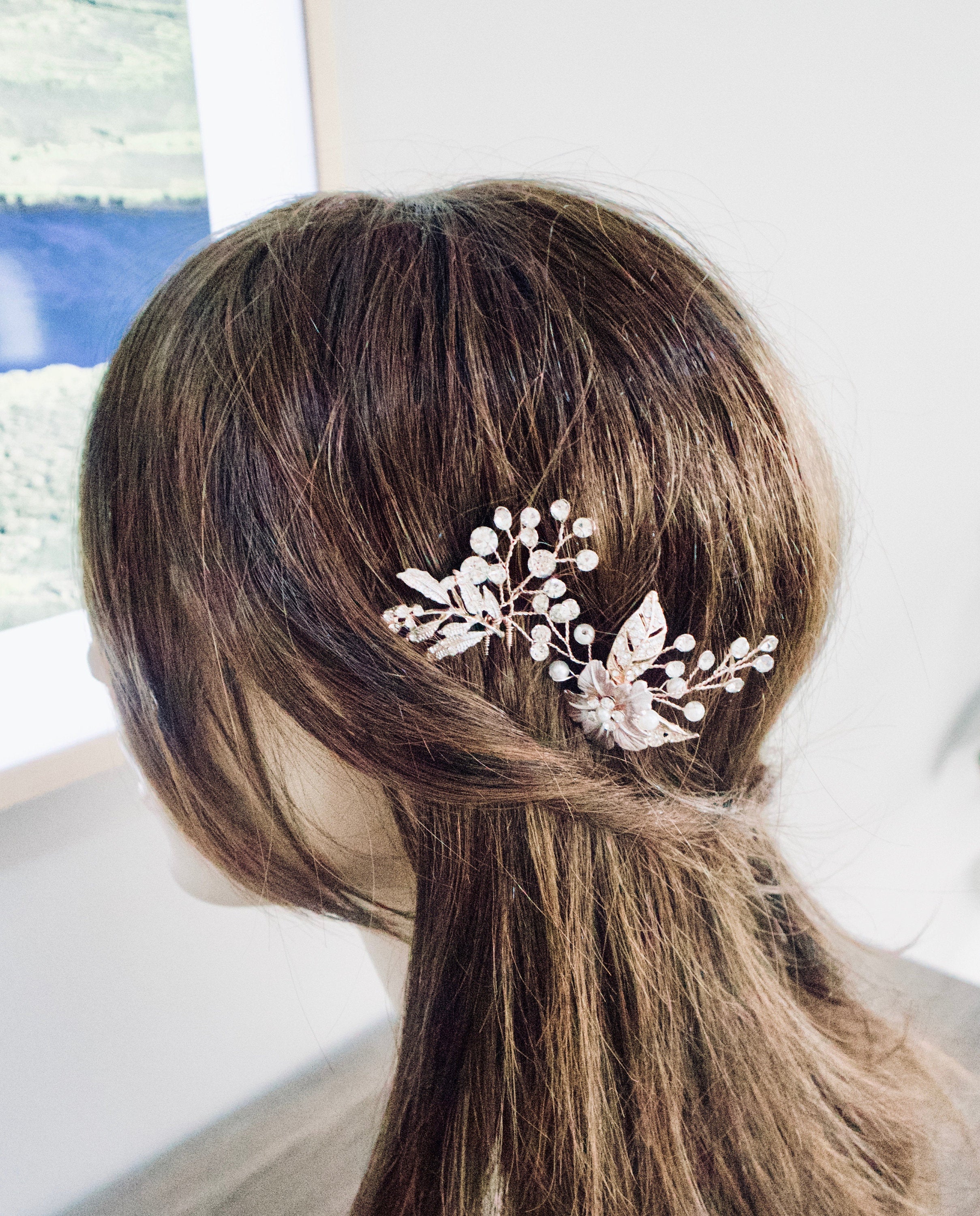 Wedding Hair Pins Flower Hair Pin Rose Gold Hair Pin  Wedding Hair Accessories Bride Hair Accessories Vine Hair Pin Bridal Hair Pins