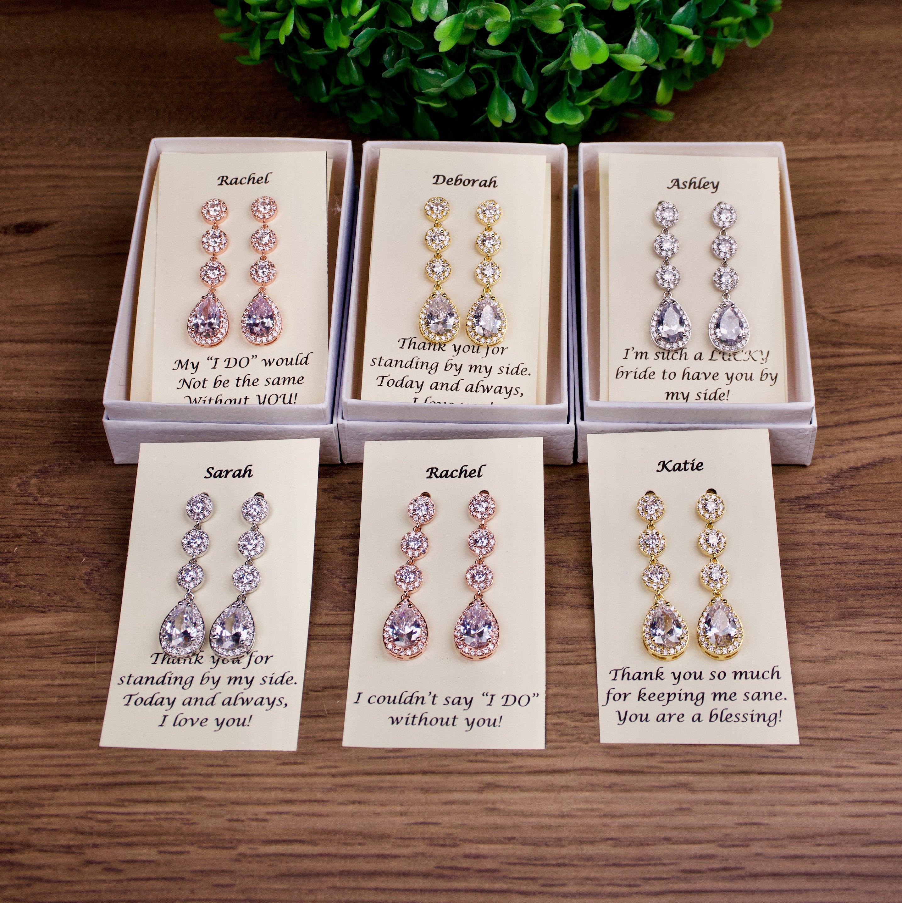 Bridesmaids Gift Personalized Crystal Bridal Earrings Silver Wedding Earrings Rose Gold Wedding Jewelry Crystal Tea drop Earrings Gold.