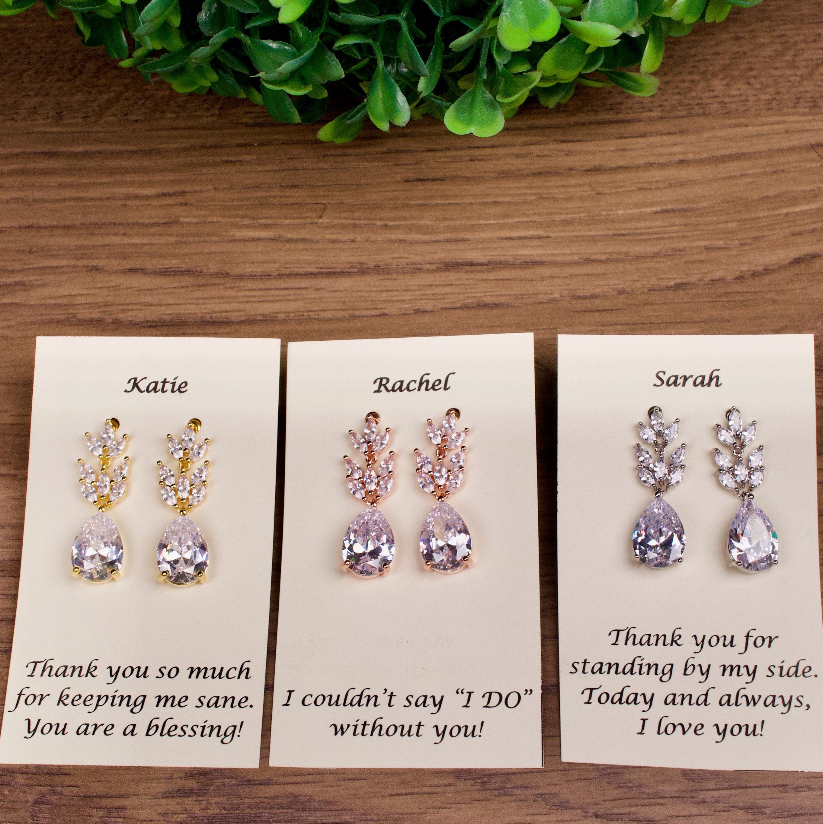 Bridesmaids Gift Personalized Bridesmaids Earrings Drop Wedding Earrings Rose Gold Wedding Jewelry Crystal Tea drop Earrings Bridesmaids