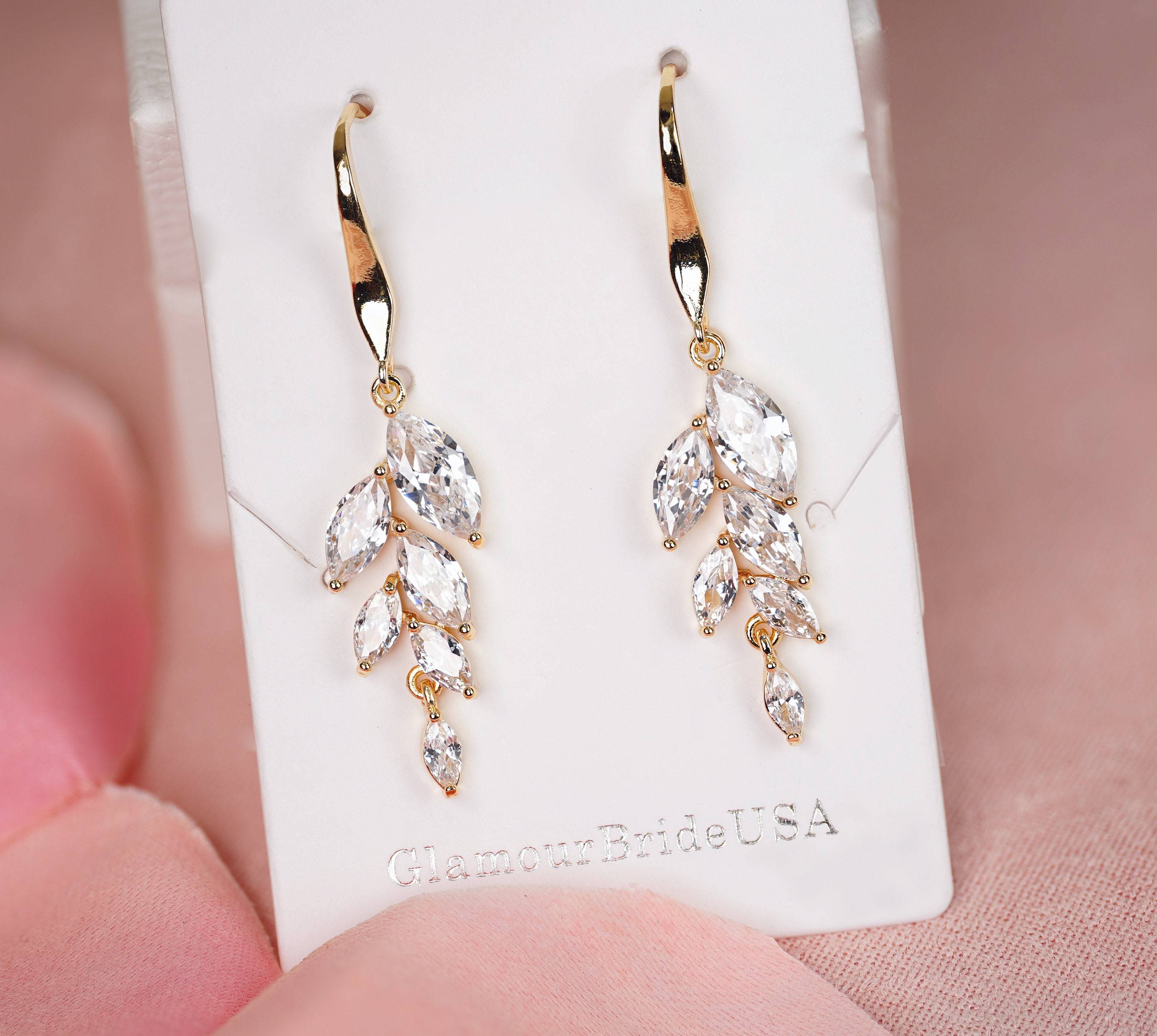 Brittany - Wedding CZ Leaf Earrings