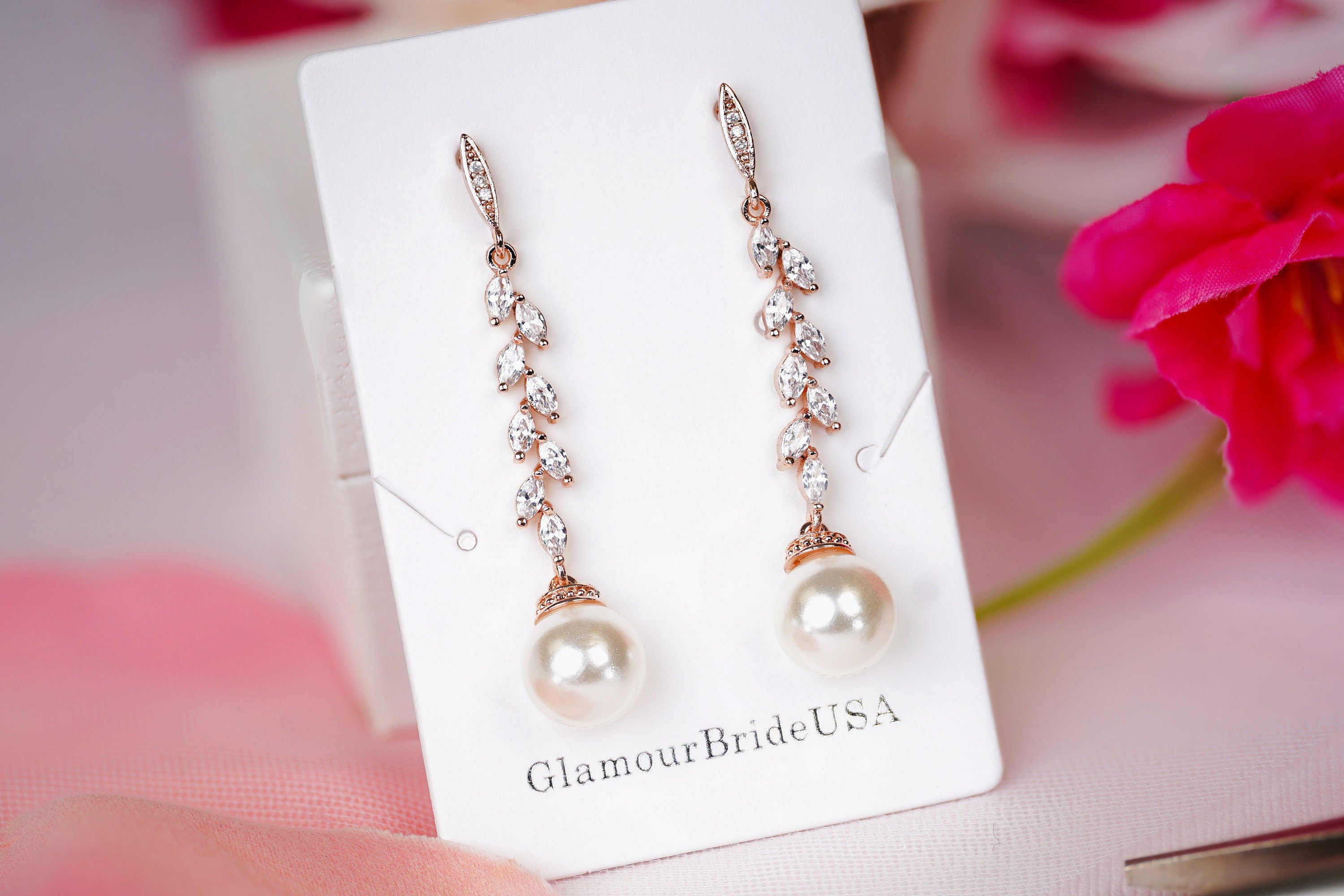 Kelly - Crystal Drop Earrings With Pearls