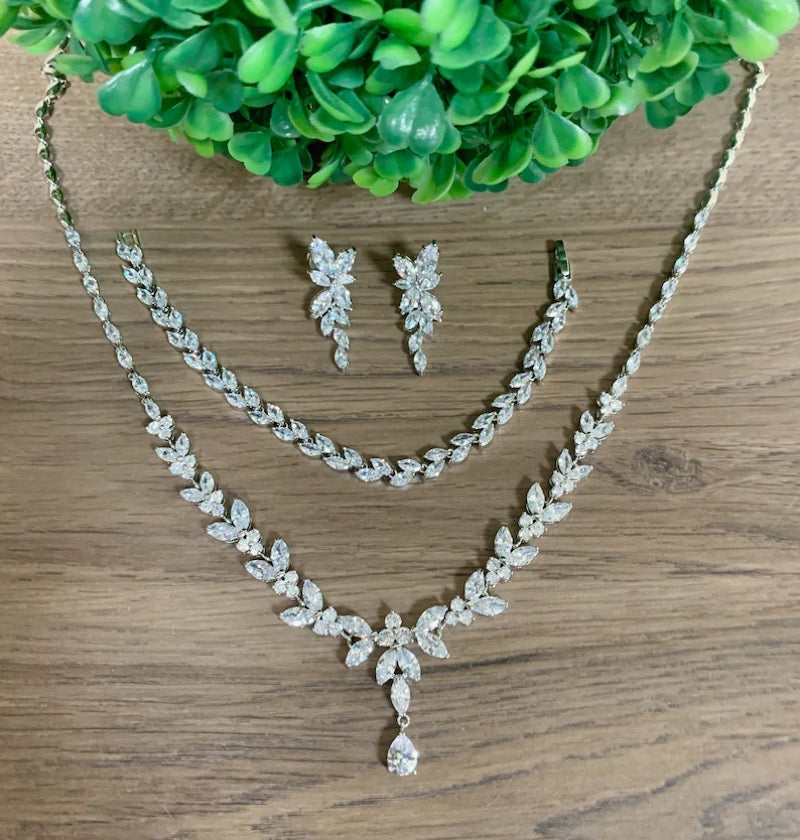 Crystal Bridal Necklace Set - Sarah