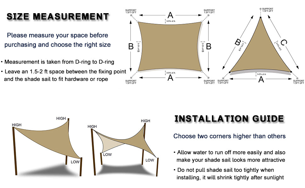 LOVE STORY Waterproof Patio Shade Sail Measurement & Installation