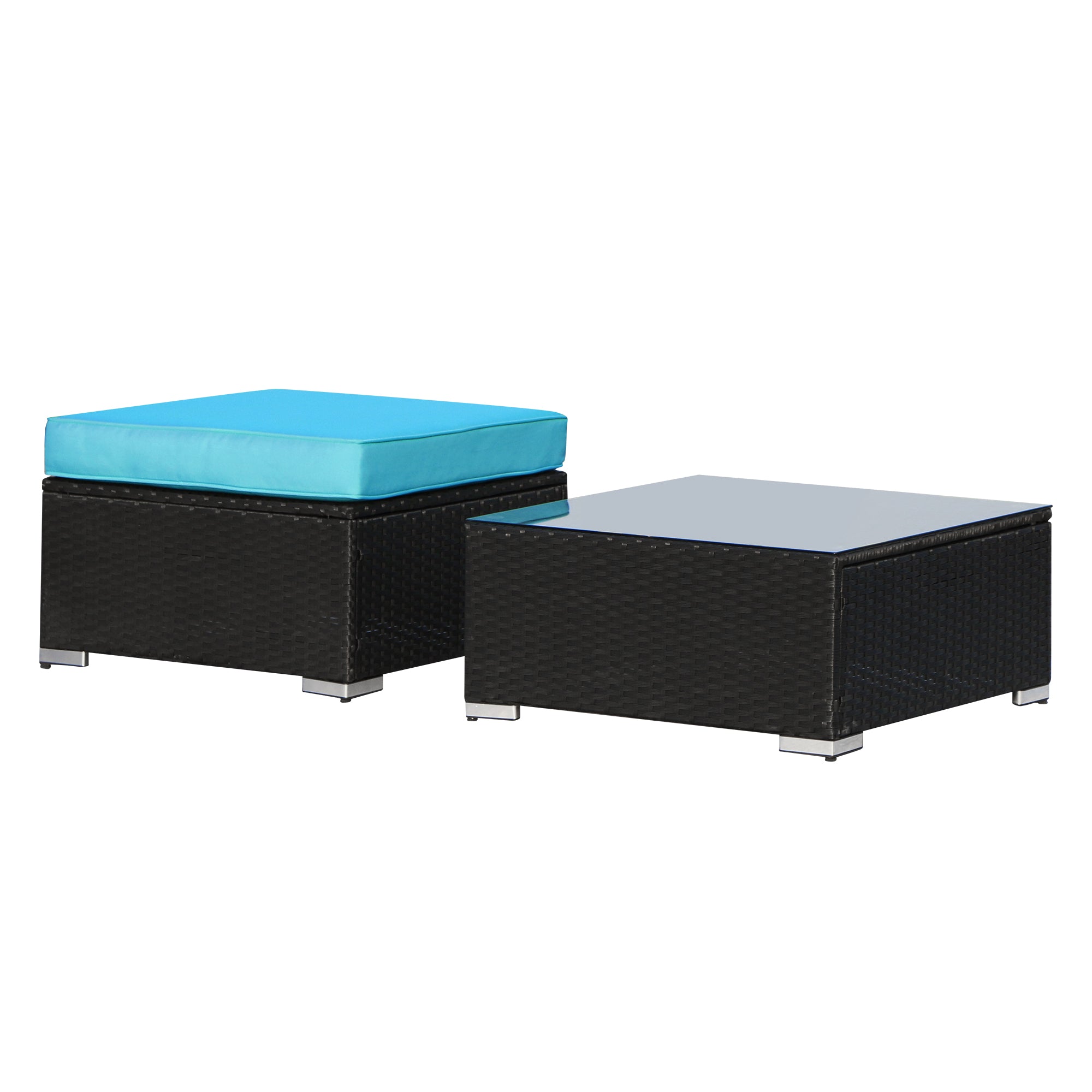 2 Pieces Sectional Ottoman with Coffee Table, Turquoise Cushions