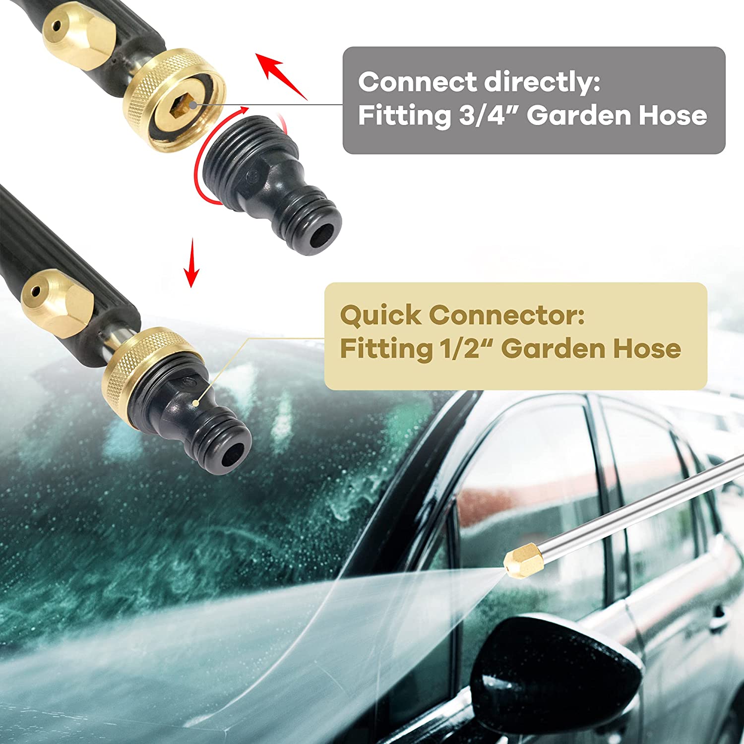 High Pressure Power Washer Wand 3 Hose Nozzles for Garden Car Washing