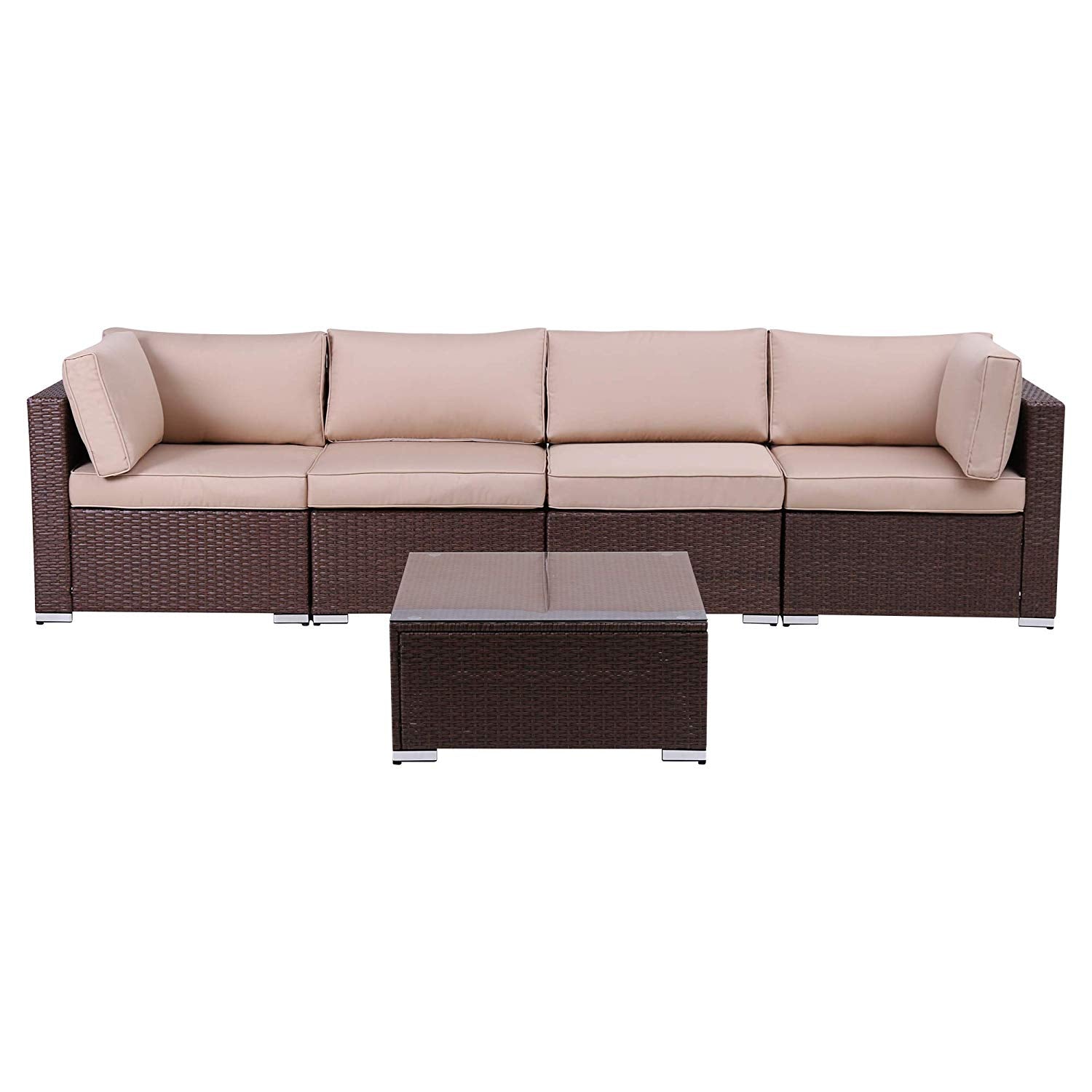 5 Pieces Furniture Sectional Wicker Sofa with Coffee Table