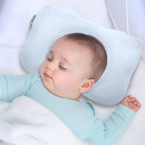 Bammax Baby Pillow Newborn, Flat Head Newborn Pillow, Baby Head Shaping Pillow, Soft Breathable Memory Foam Sleeping Pillow for Infant, Prevent Flat Head Symptom Head Support for 0-12 Month Baby, Blue