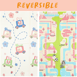 Bammax Baby Play Mat, Reversible Foldable Baby Play Mat, Extra Large Baby Crawling Mat, Waterproof Foam Floor Mat, Non-Toxic XPE Foam, Anti-Slip Folding Mat for Infant, Kids, Toddler, BPA-Free, with Carry Bag, 78"x70"x0.4"