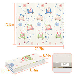 Bammax Baby Play Mat, Reversible Foldable Baby Play Mat, Extra Large Baby Crawling Mat, Waterproof Foam Floor Mat, Non-Toxic XPE Foam, Anti-Slip Folding Mat for Infant, Kids, Toddler, BPA-Free, with Carry Bag, 78"x70"x0.4"