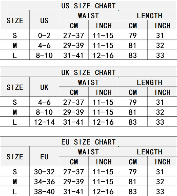 Fittoo Leggings Size Chart Printable
