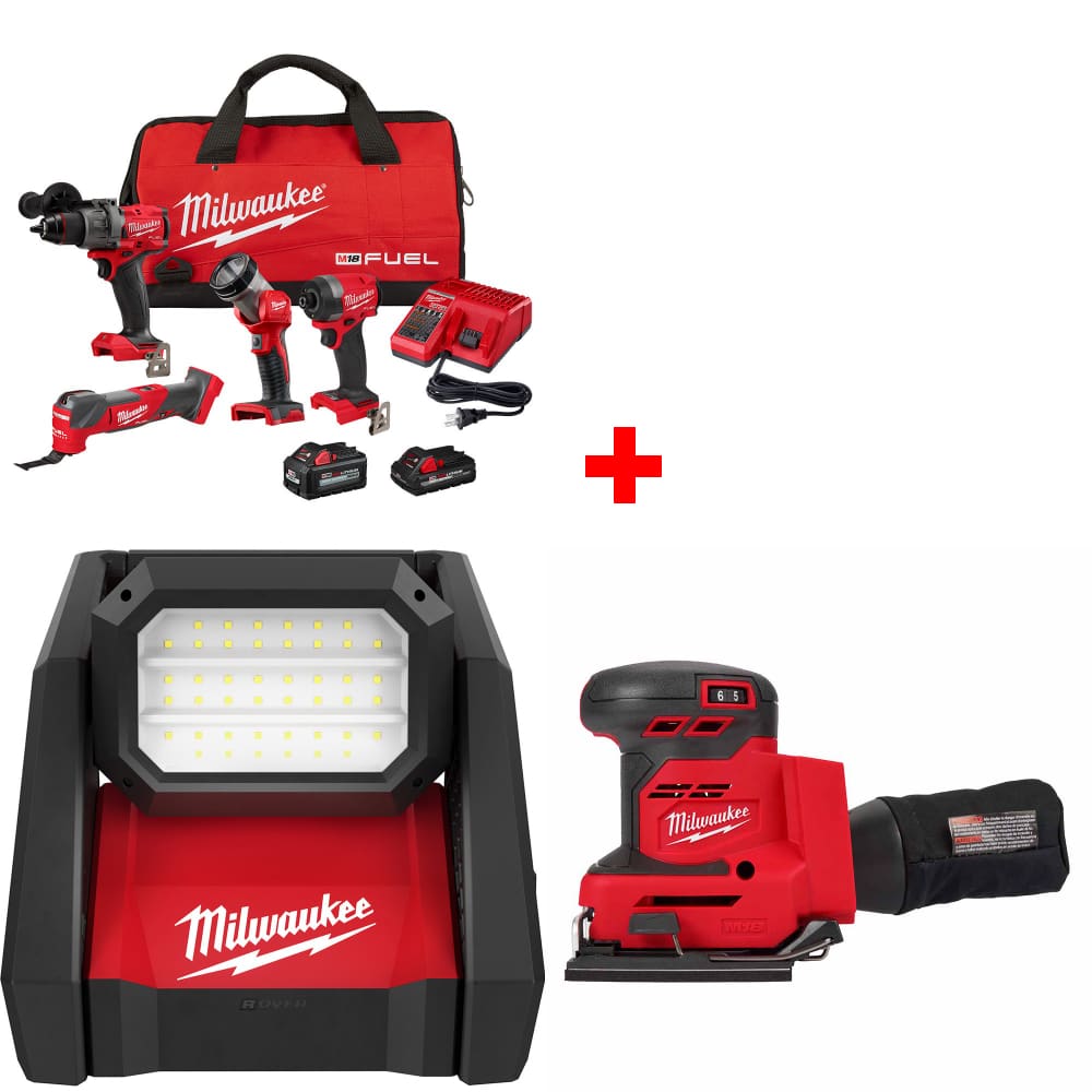 Milwaukee 3698-24MT M18 4-Tool Combo Kit w/ FREE 2366-20 Flood Light & Sander