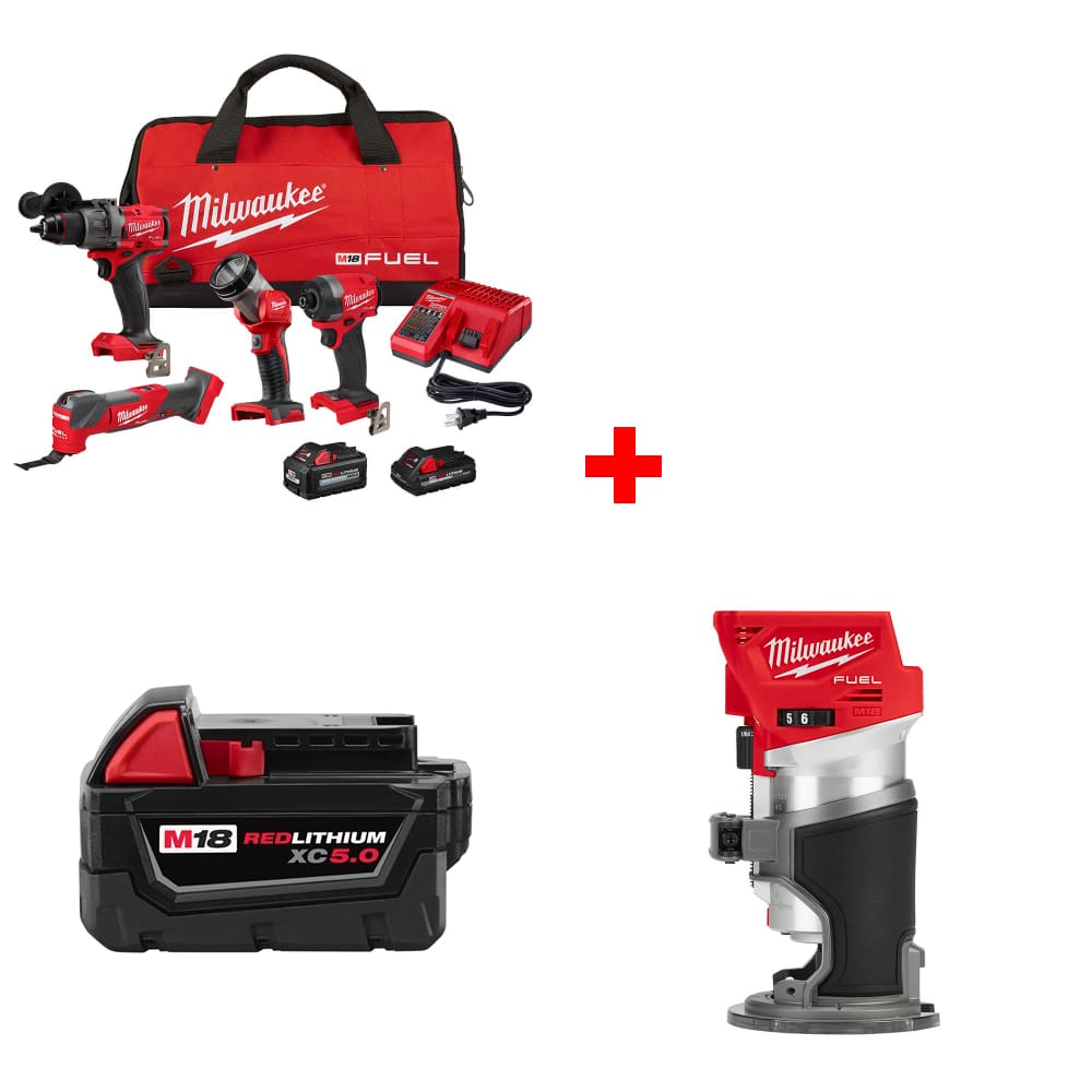 Milwaukee 3698-24MT M18 4-Tool Combo Kit w/ FREE 48-11-1850 Battery & Router