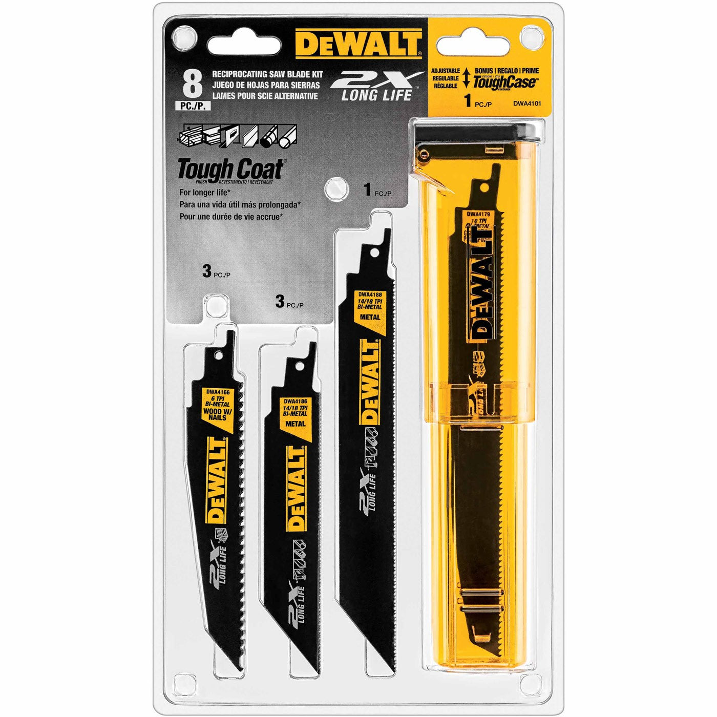 DeWalt DWA4101 8 piece 2X Reciprocating Saw Blade Set with Tough Case 5 Pack