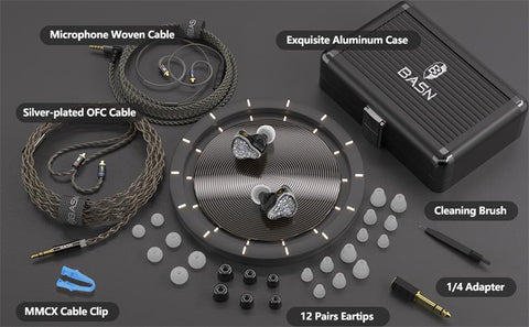 BASN Bmaster5 MMCX connector in Ear Monitors, 1DLC Diaphragm+4BA 5 Drivers IEM Earphones with Silver-Plated OFC Cable, Noise Isolation Wired Earbuds for Musicians shure basn in ear monitor headphone for musician singer drummer shure iem westone earphone KZ in ear sennheiser custom in ear factory and manufacturer OEM ODM supplier and agent