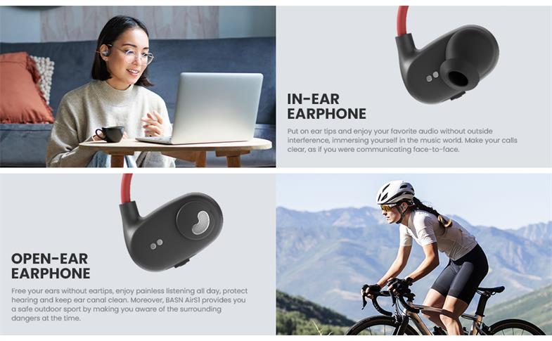 BASN AirS1 Open Ear Bluetooth 5.3 Air Conduction Headphones basn in ear monitor headphone for musician singer drummer shure iem westone earphone KZ in ear sennheiser custom in ear factory and manufacturer OEM ODM supplier and agent