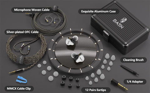 BASN Bmaster5 MMCX connector in Ear Monitors, 1DLC Diaphragm+4BA 5 Drivers IEM Earphones with Silver-Plated OFC Cable, Noise Isolation Wired Earbuds for Musicians shure basn in ear monitor headphone for musician singer drummer shure iem westone earphone KZ in ear sennheiser custom in ear factory and manufacturer OEM ODM supplier and agent