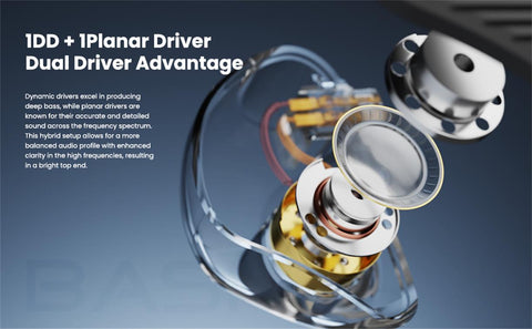 BASN MiX-PD In Ear Monitor, Planar Driver ,Dynamic Driver with CNC Crafted Metal Cover, Hi-fi IEM Earphones Wired 0.78mm 2-Pin Detachable Cable for Musicians shurebasn in ear monitor headphone for musician singer drummer shure iem westone earphone KZ in ear sennheiser custom in ear factory and manufacturer OEM ODM supplier and agent