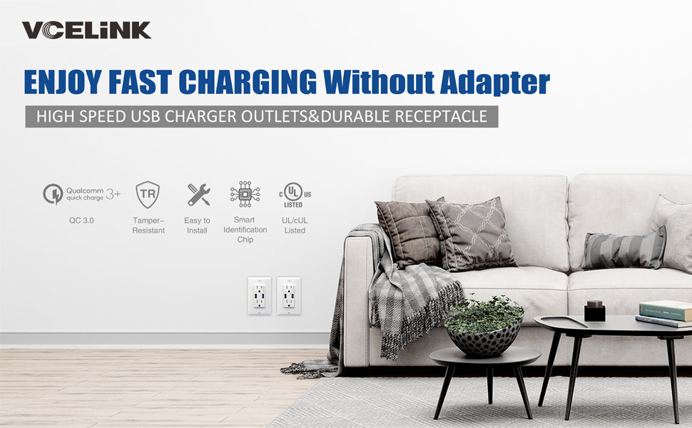 QC3.0 Quick Charge USB Wall Outlet