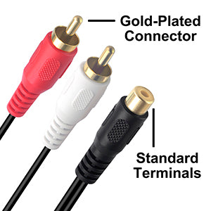 1 RCA (Male) to 2 RCA (Female) Stereo Audio Adapter