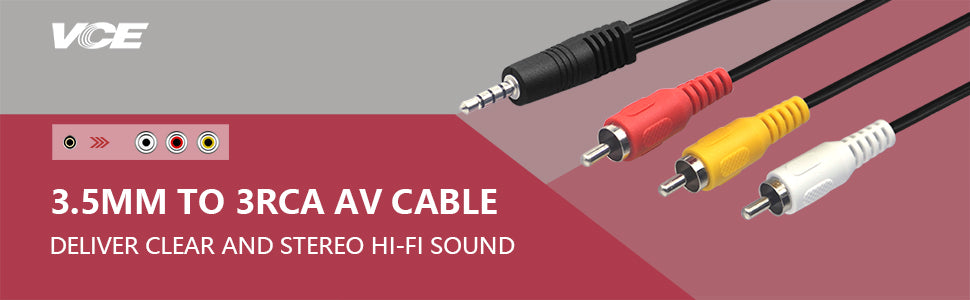 3.5mm to 3 RCA AV Cable 5FT