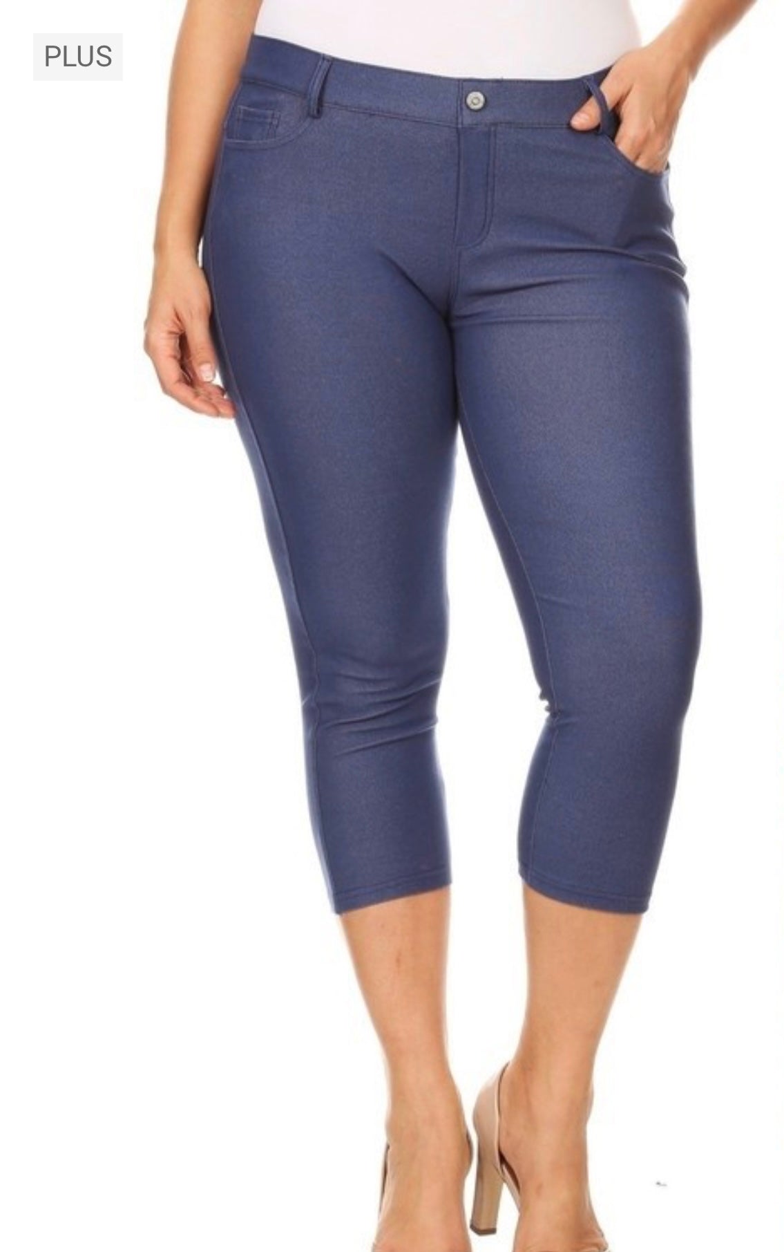 Classic Solid Capri Jeggings-Navy Blue