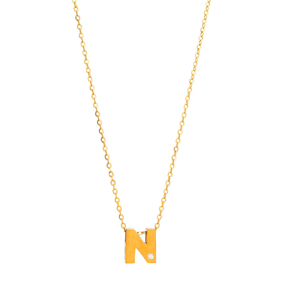 Initial N in 14k Yellow Gold and Diamond Necklace