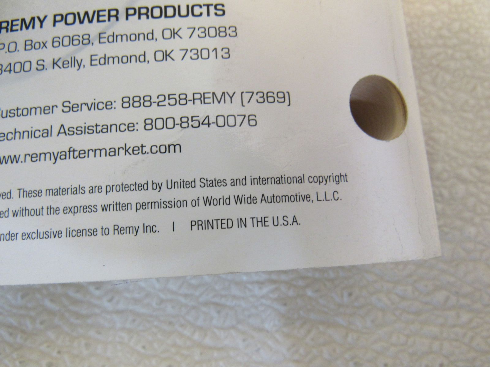 World Wide Automotive LLC Delco Remy Heavy Duty Small Motor Electrical Products -- Used